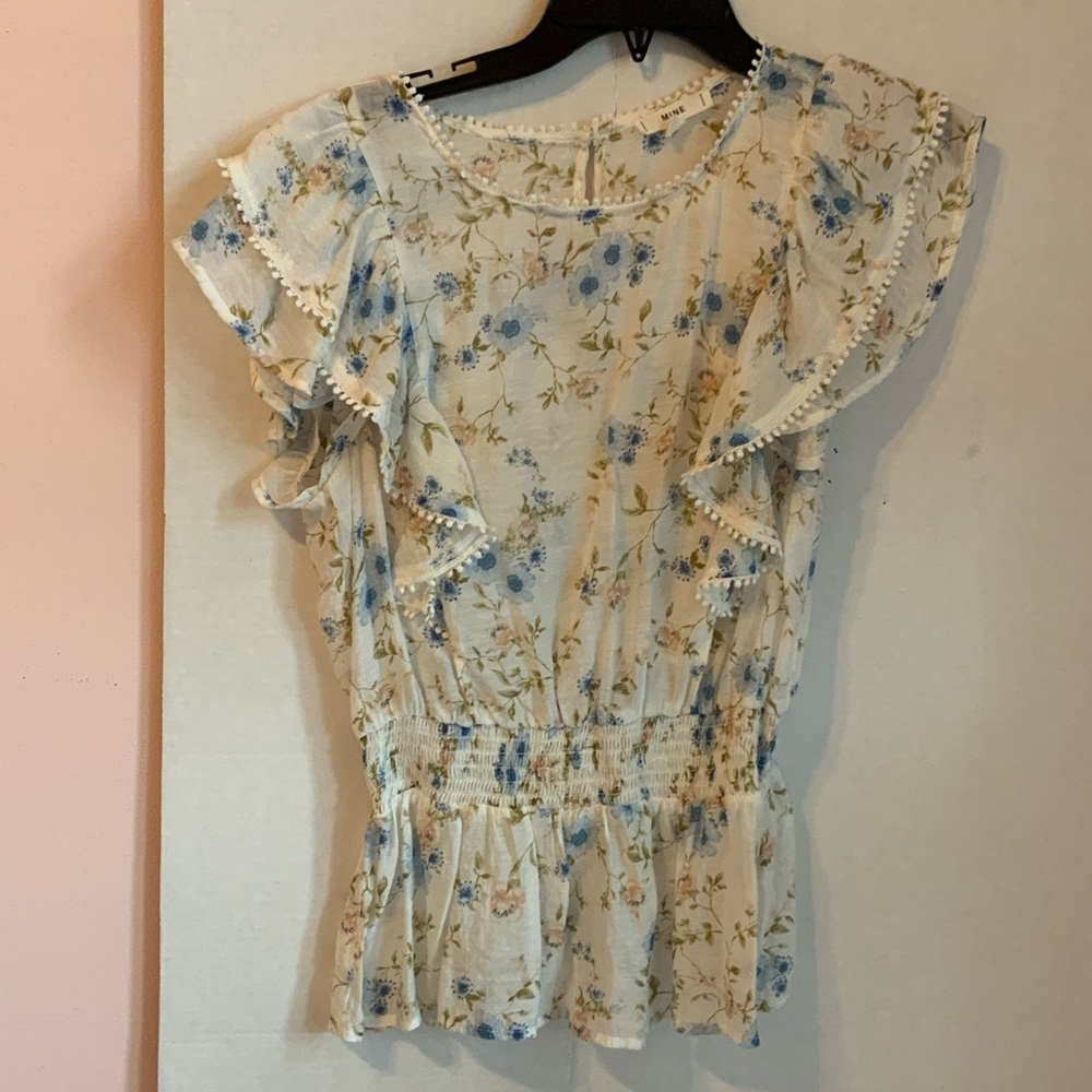 Mine Blue and Cream Floral Blouse